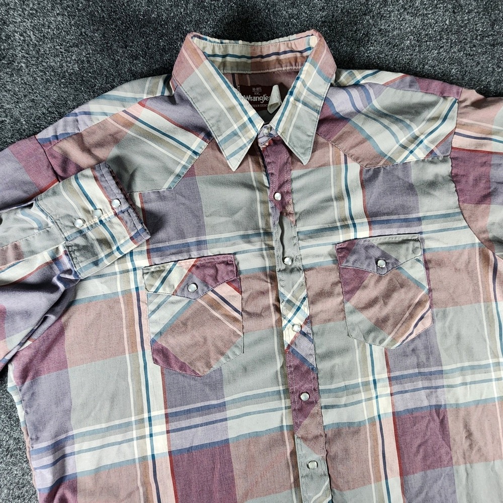 Wrangler Western Shirt Mens XXL Purple Plaid Pearl Snap Long Sleeve Button Down